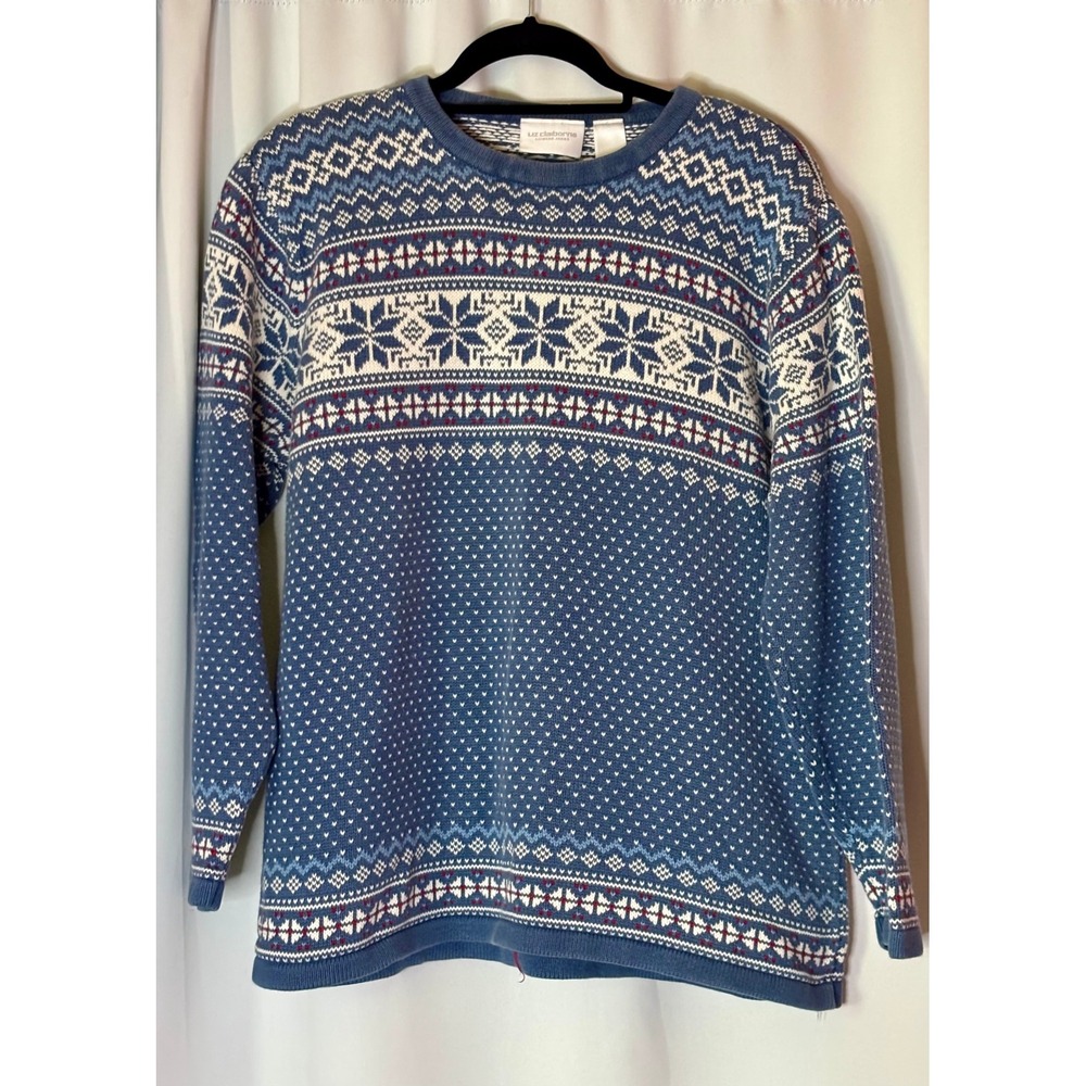 Vintage 90's Liz Claiborne Lizwear Nordic Fair Isle Cotton Crewneck Sweater XL